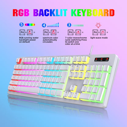 HXSJ L200 Wired RGB Backlit Keyboard 104 Pudding Key Caps(White) - Wired Keyboard by HXSJ | Online Shopping UK | buy2fix