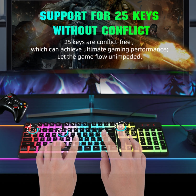 HXSJ L200 Wired RGB Backlit Keyboard 104 Pudding Key Caps(White) - Wired Keyboard by HXSJ | Online Shopping UK | buy2fix