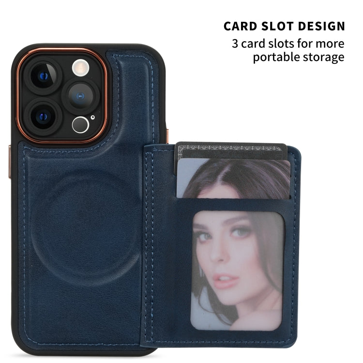 For iPhone 14 Pro Multifunctional Magsafe Magnetic Card Bag Phone Case(Blue) - iPhone 14 Pro Cases by buy2fix | Online Shopping UK | buy2fix