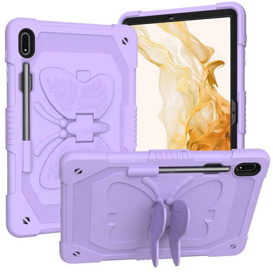 For Samsung Galaxy Tab S9 Butterfly Kickstand Heavy Duty Hard Rugged Tablet Case(Raro Purple) - Galaxy Tab S9 Cases by buy2fix | Online Shopping UK | buy2fix