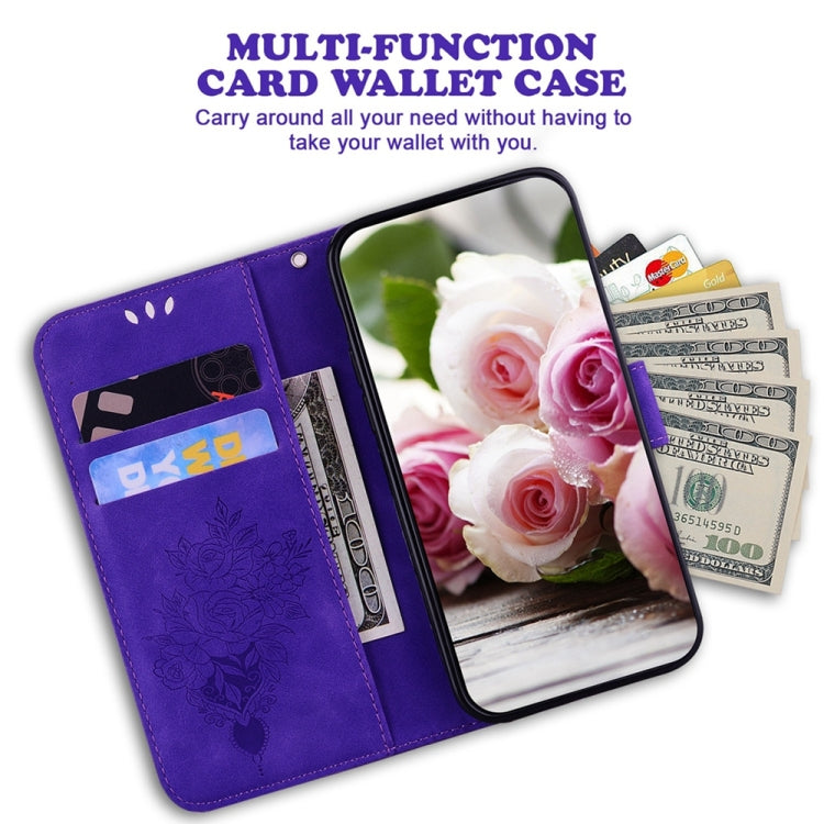 For OnePlus 13 Butterfly Rose Embossed Leather Phone Case(Purple) - OnePlus Cases by buy2fix | Online Shopping UK | buy2fix