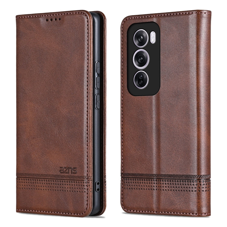 For OPPO Reno12 Global AZNS Magnetic Calf Texture Flip Leather Phone Case(Dark Brown) - Reno12 Cases by AZNS | Online Shopping UK | buy2fix