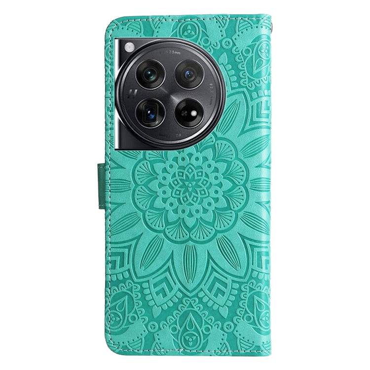 For OnePlus 12 Embossed Sunflower Leather Phone Case(Green) - OnePlus Cases by buy2fix | Online Shopping UK | buy2fix