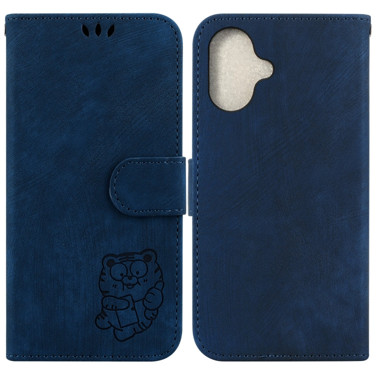 For iPhone 16 Little Tiger Embossed Leather Phone Case(Dark Blue) - iPhone 16 Cases by buy2fix | Online Shopping UK | buy2fix