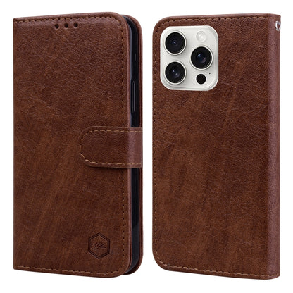 For iPhone 16 Pro Skin Feeling Oil Leather Texture PU + TPU Phone Case(Brown) - iPhone 16 Pro Cases by buy2fix | Online Shopping UK | buy2fix