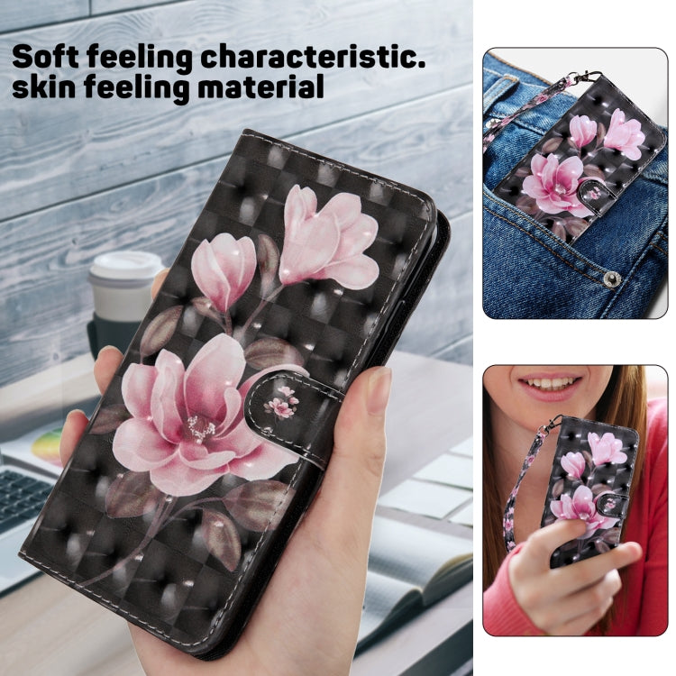 For iPhone 16 Pro Max 3D Painted Leather Phone Case(Pink Flower) - iPhone 16 Pro Max Cases by buy2fix | Online Shopping UK | buy2fix