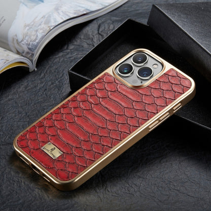 For iPhone 16 Pro Fierre Shann Python Texture Electroplating PU Phone Case(Red) - iPhone 16 Pro Cases by FIERRE SHANN | Online Shopping UK | buy2fix