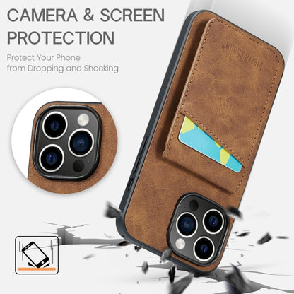 For iPhone 15 Pro Max Fierre Shann Crazy Horse Card Holder Back Cover PU Phone Case(Brown) - iPhone 15 Pro Max Cases by FIERRE SHANN | Online Shopping UK | buy2fix