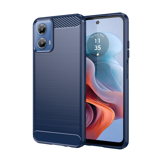 For Motorola Moto G34 Brushed Texture Carbon Fiber TPU Phone Case(Blue) - Motorola Cases by buy2fix | Online Shopping UK | buy2fix