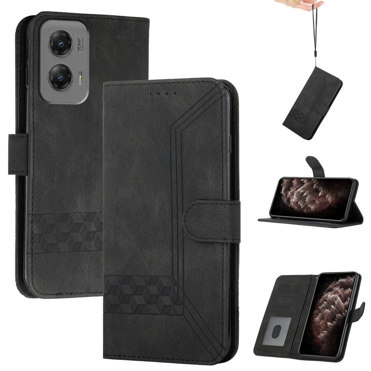 For Motorola Moto G Stylus 5G 2024 Cubic Skin Feel Flip Leather Phone Case(Black) - Motorola Cases by buy2fix | Online Shopping UK | buy2fix