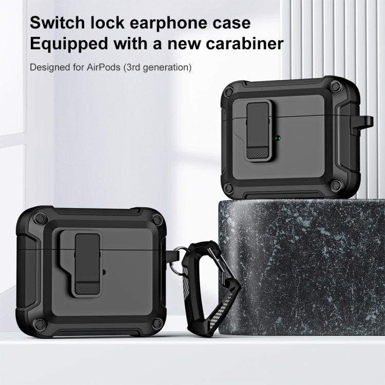 For AirPods 3 TPU + PC Wireless Bluetooth Earphone Protective Case with Switch Lock & Hook(Black) - For AirPods 3 by buy2fix | Online Shopping UK | buy2fix