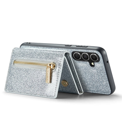 For Samsung Galaxy S23 FE 5G DG.MING M3 Series Glitter Powder Card Bag Leather Case(Silver) - Galaxy S23 FE 5G Cases by DG.MING | Online Shopping UK | buy2fix