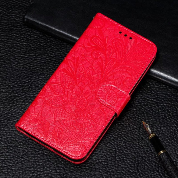 For iPhone 16 Pro Max Lace Flower Embossing Flip Leather Phone Case(Red) - iPhone 16 Pro Max Cases by buy2fix | Online Shopping UK | buy2fix