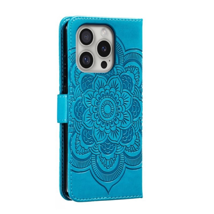 For iPhone 16 Pro Mandala Embossing Pattern Horizontal Flip Leather Phone Case(Blue) - iPhone 16 Pro Cases by buy2fix | Online Shopping UK | buy2fix