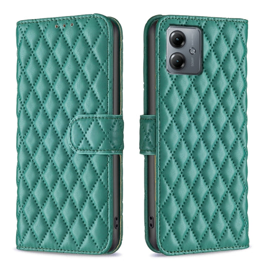 For Motorola Moto G14 4G Diamond Lattice Wallet Flip Leather Phone Case(Green) - Motorola Cases by buy2fix | Online Shopping UK | buy2fix