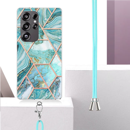 For Samsung Galaxy S25 Ultra 5G Electroplating IMD Splicing Dual-side Marble TPU Phone Case with Lanyard(Blue) - Galaxy S25 Ultra 5G Cases by buy2fix | Online Shopping UK | buy2fix