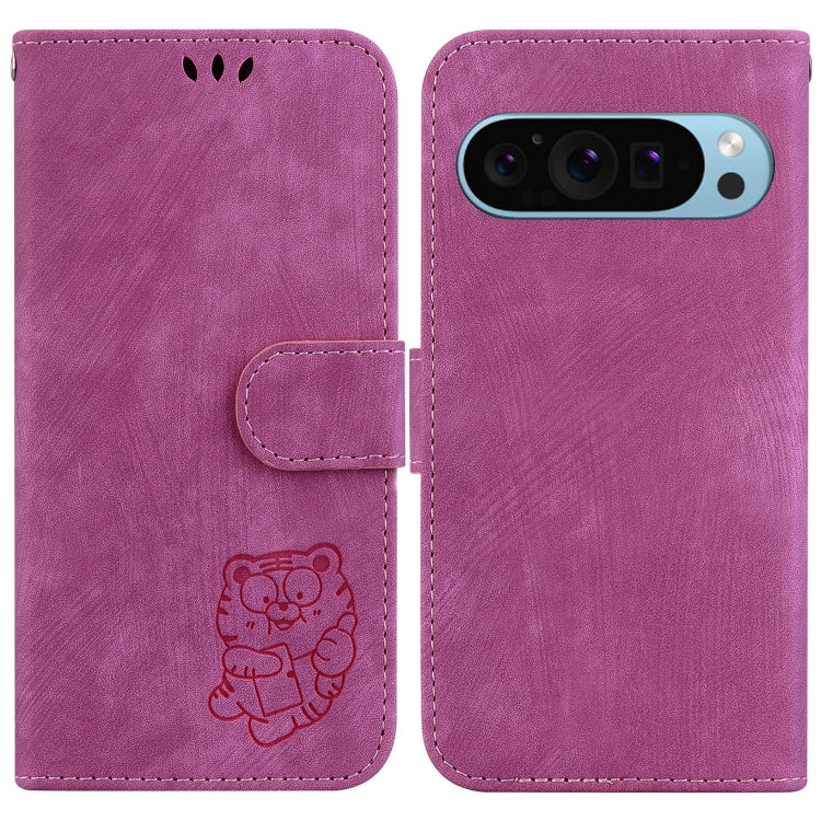 For Google Pixel 9 Little Tiger Embossed Leather Phone Case(Rose Red) - Google Cases by buy2fix | Online Shopping UK | buy2fix