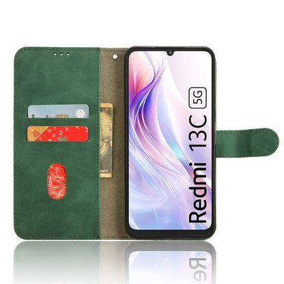 For Xiaomi Redmi 13C 5G Skin Feel Magnetic Flip Leather Phone Case(Green) - 13C Cases by buy2fix | Online Shopping UK | buy2fix