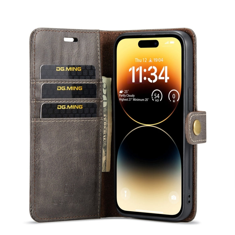 For iPhone 15 Pro Max DG.MING Crazy Horse Texture Detachable Magnetic Leather Phone Case(Grey) - iPhone 15 Pro Max Cases by DG.MING | Online Shopping UK | buy2fix