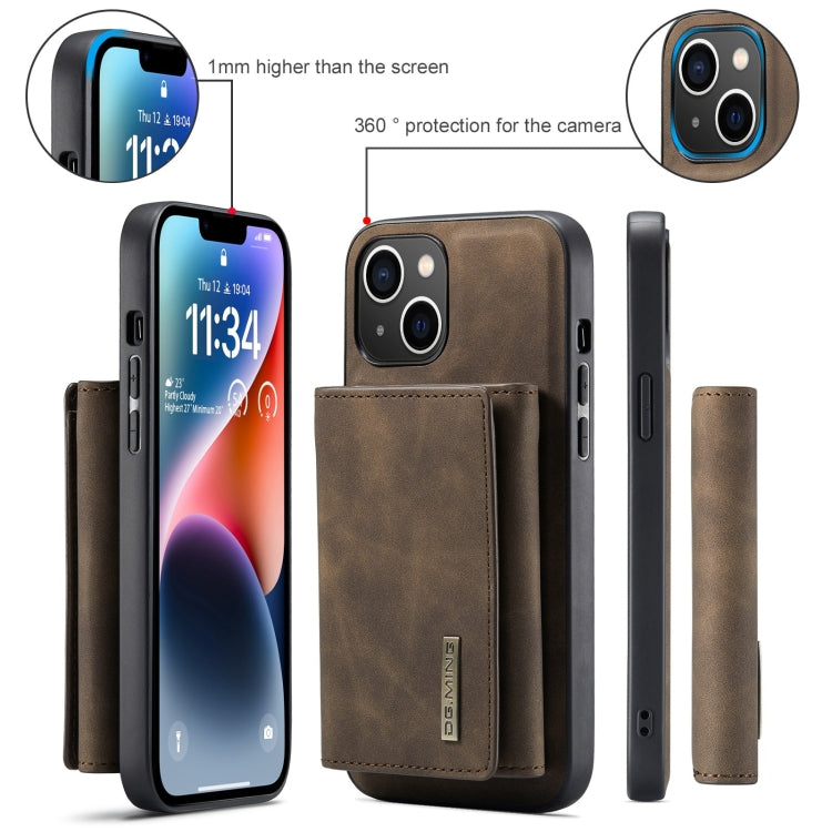 For iPhone 15 DG.MING M1 Series 3-Fold Multi Card Wallet Leather Phone Case(Coffee) - iPhone 15 Cases by DG.MING | Online Shopping UK | buy2fix