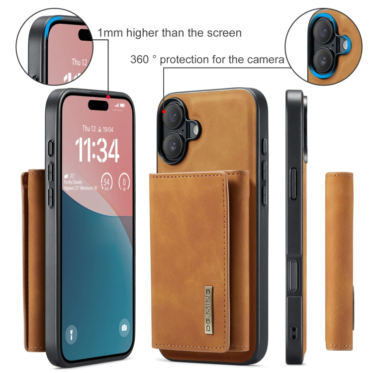 For iPhone 16 Plus DG.MING M1 Series 3-Fold Multi Card Wallet Leather Phone Case(Brown) - iPhone 16 Plus Cases by DG.MING | Online Shopping UK | buy2fix