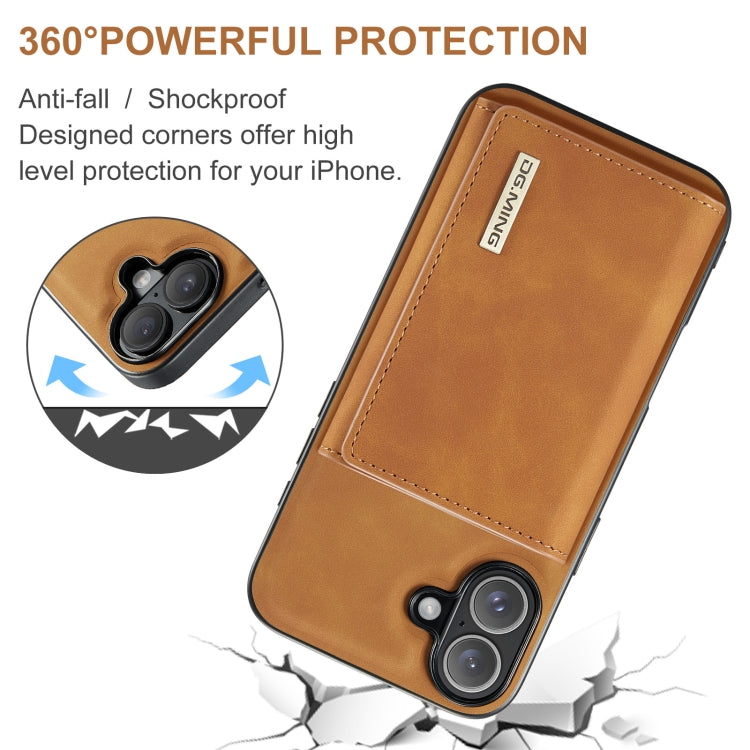 For iPhone 16 DG.MING M1 Series 3-Fold Multi Card Wallet Leather Phone Case(Brown) - iPhone 16 Cases by DG.MING | Online Shopping UK | buy2fix