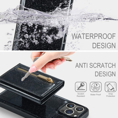 For iPhone 15 Pro Max DG.MING M3 Series Glitter Powder Card Bag Leather Phone Case(Black) - iPhone 15 Pro Max Cases by DG.MING | Online Shopping UK | buy2fix