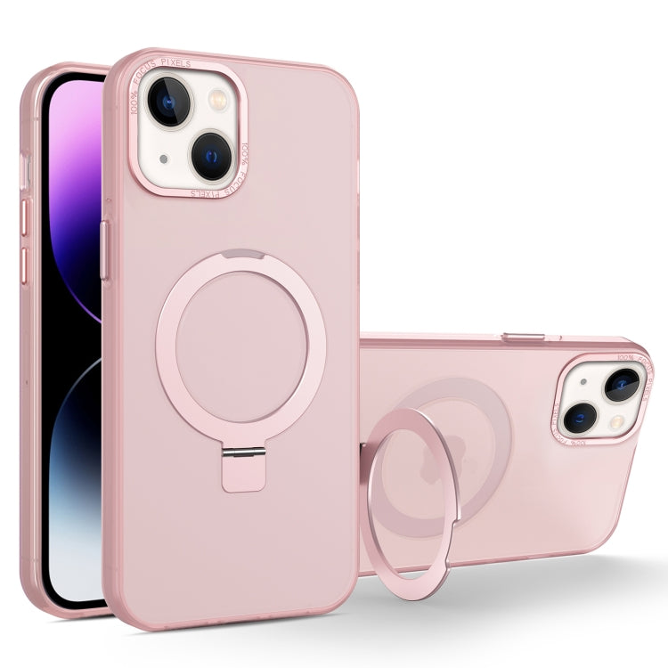 For iPhone 15 Plus MagSafe Metal Holder Frosted Translucent Phone Case(Pink) - iPhone 15 Plus Cases by buy2fix | Online Shopping UK | buy2fix