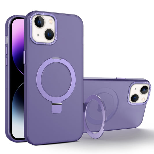 For iPhone 13 MagSafe Metal Holder Frosted Translucent Phone Case(Dark Purple) - iPhone 13 Cases by buy2fix | Online Shopping UK | buy2fix