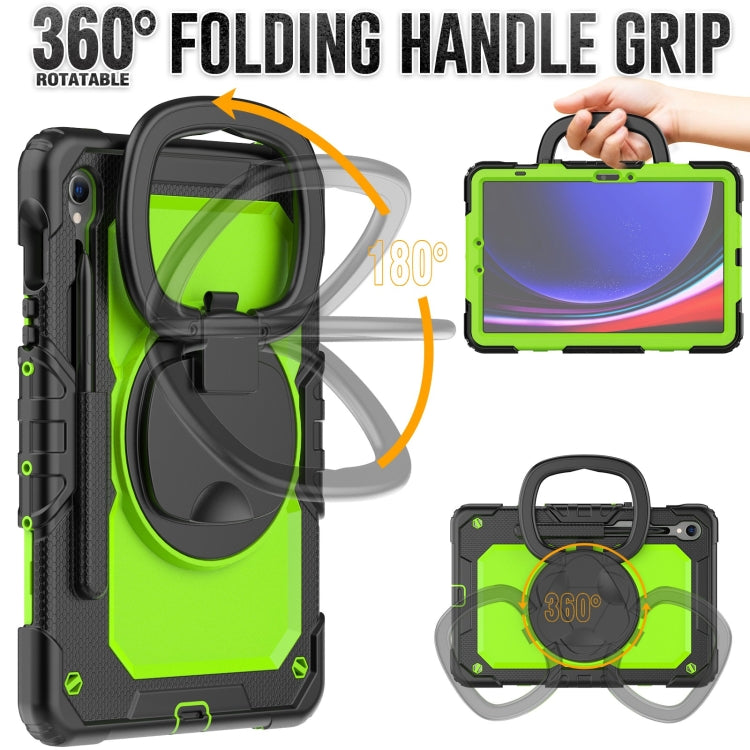 For Samsung Galaxy Tab S9 D Type Silicone Hybrid PC Tablet Case with Handle Holder(Yellow Green PC) - Galaxy Tab S9 Cases by buy2fix | Online Shopping UK | buy2fix