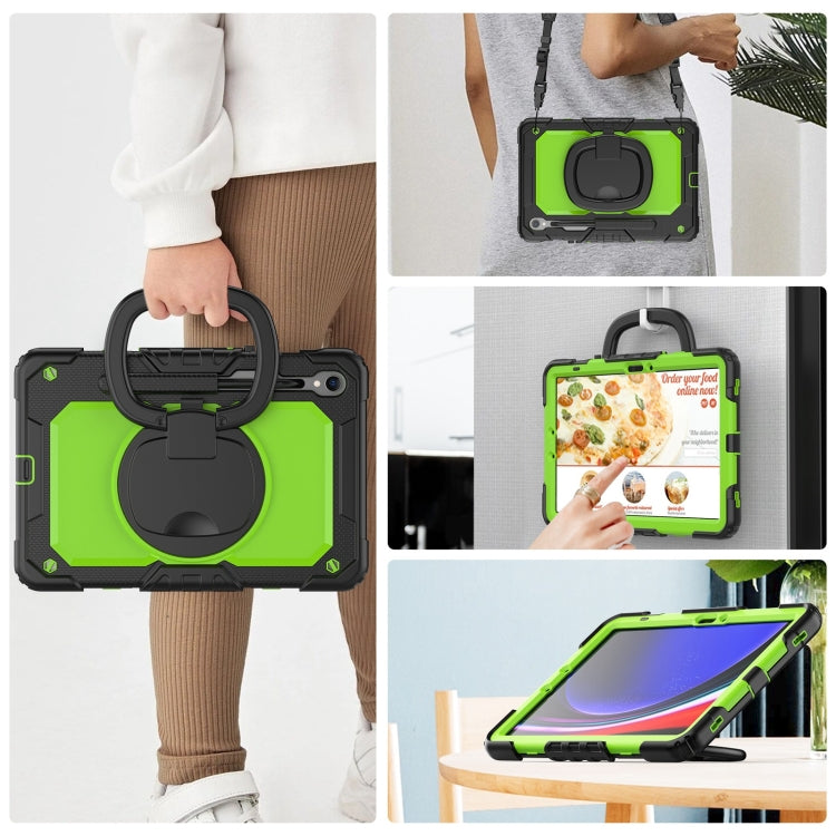 For Samsung Galaxy Tab S9 D Type Silicone Hybrid PC Tablet Case with Handle Holder(Yellow Green PC) - Galaxy Tab S9 Cases by buy2fix | Online Shopping UK | buy2fix