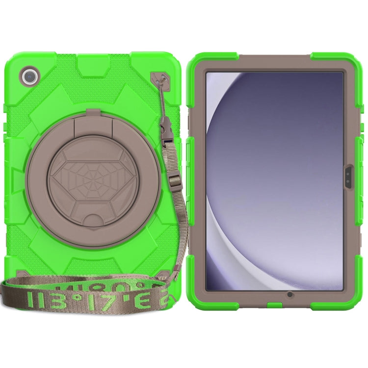 For Samsung Galaxy Tab A9+ Spider Rotation Handle Silicone Hybrid PC Tablet Case(Grey Green) - Galaxy Tab A9+ by buy2fix | Online Shopping UK | buy2fix