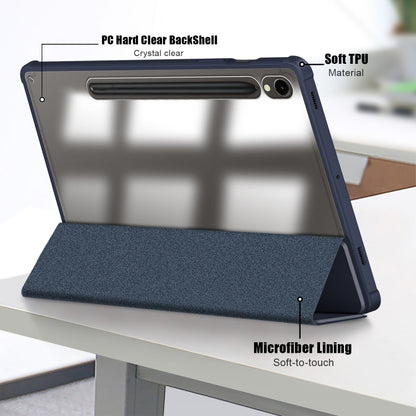 For Samsung Galaxy Tab S9 Acrylic 3-folding Smart Leather Tablet Case(Dark Blue) - Galaxy Tab S9 Cases by buy2fix | Online Shopping UK | buy2fix