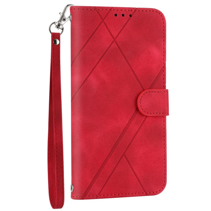 For iPhone 16 Pro Embossed Line Leather Phone Case with Lanyard(Red) - iPhone 16 Pro Cases by buy2fix | Online Shopping UK | buy2fix