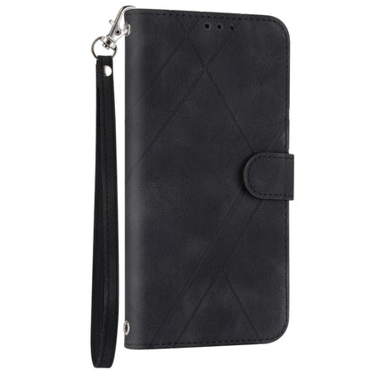 For iPhone SE 2024 Embossed Line Leather Phone Case with Lanyard(Black) - More iPhone Cases by buy2fix | Online Shopping UK | buy2fix