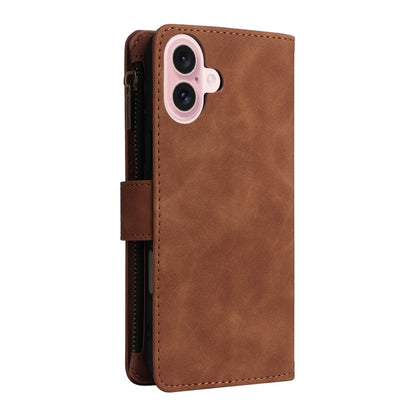 For iPhone 16 Crossbody Multi-card Slot Wallet Zipper Leather Phone Case(Brown) - iPhone 16 Cases by buy2fix | Online Shopping UK | buy2fix