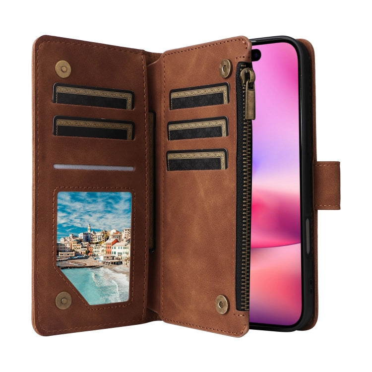 For iPhone 16 Crossbody Multi-card Slot Wallet Zipper Leather Phone Case(Brown) - iPhone 16 Cases by buy2fix | Online Shopping UK | buy2fix