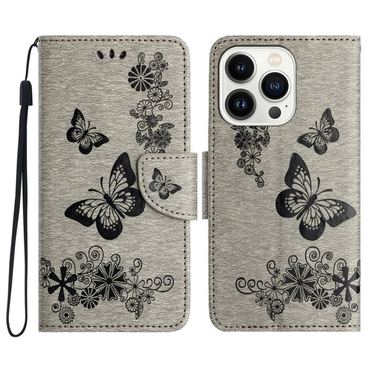 For iPhone 16 Pro Butterfly Embossed Flip Leather Phone Case(Grey) - iPhone 16 Pro Cases by buy2fix | Online Shopping UK | buy2fix