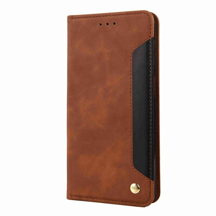 For iPhone 16 Plus Skin Feel Splicing Leather Phone Case(Brown) - iPhone 16 Plus Cases by buy2fix | Online Shopping UK | buy2fix