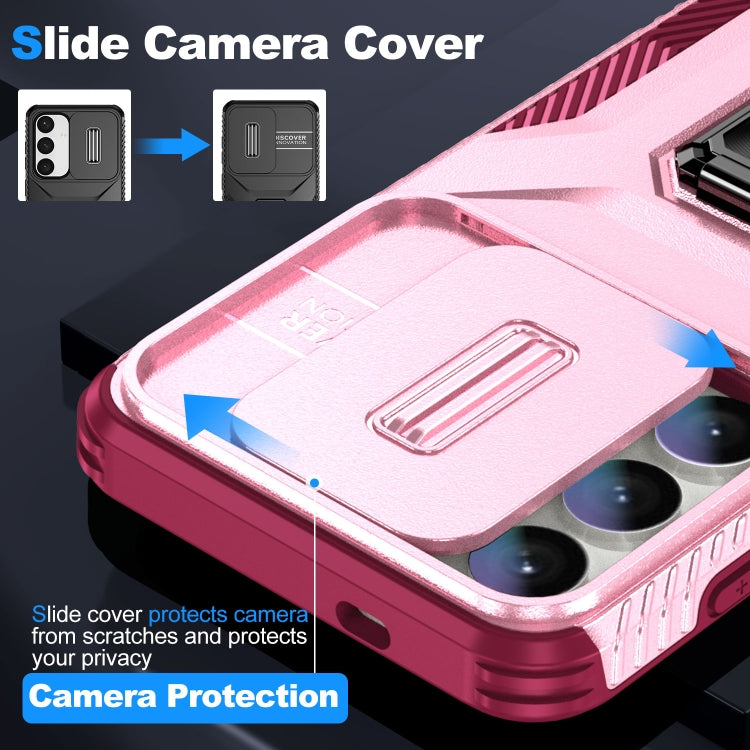 For Samsung Galaxy S24 5G / S25 5G Sliding Camshield Holder Phone Case(Pink + Rose Red) - Galaxy S24 5G Cases by buy2fix | Online Shopping UK | buy2fix