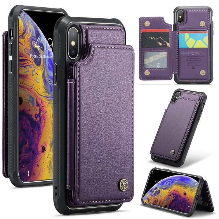 For iPhone XS Max CaseMe C22 Card Slots Holder RFID Anti-theft Phone Case(Purple) - More iPhone Cases by CaseMe | Online Shopping UK | buy2fix