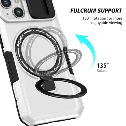 For iPhone 13 Sliding Camshield Magsafe Holder TPU Hybrid PC Phone Case(Black White) - iPhone 13 Cases by buy2fix | Online Shopping UK | buy2fix