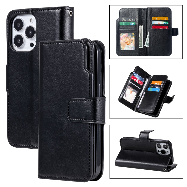 For iPhone 16 Pro Max Tri-Fold 9-Card Wallets Leather Phone Case(Black) - iPhone 16 Pro Max Cases by buy2fix | Online Shopping UK | buy2fix