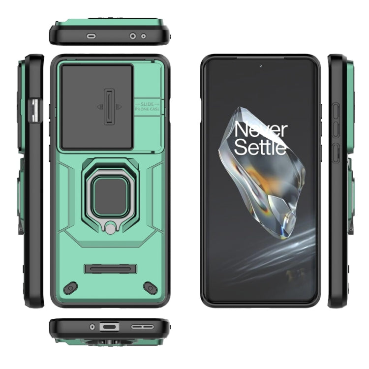 For OnePlus 12 5G Sliding Camshield TPU + PC Shockproof Phone Case with Holder(Green) - OnePlus Cases by buy2fix | Online Shopping UK | buy2fix