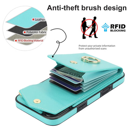 For iPhone 16 Plus Ring Holder RFID Card Slot Phone Case(Mint Green) - iPhone 16 Plus Cases by buy2fix | Online Shopping UK | buy2fix