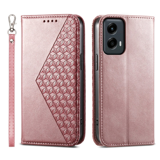 For Motorola Moto G Stylus 5G 2024 Cubic Grid Calf Texture Magnetic Leather Phone Case(Rose Gold) - Motorola Cases by buy2fix | Online Shopping UK | buy2fix