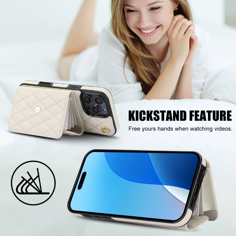 For iPhone 16 Pro Max Crossbody Rhombic Horizontal Wallet Leather Phone Case(White) - iPhone 16 Pro Max Cases by buy2fix | Online Shopping UK | buy2fix