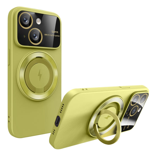 For iPhone 15 Large Window MagSafe Magnetic Holder Phone Case(Avocado Green) - iPhone 15 Cases by buy2fix | Online Shopping UK | buy2fix