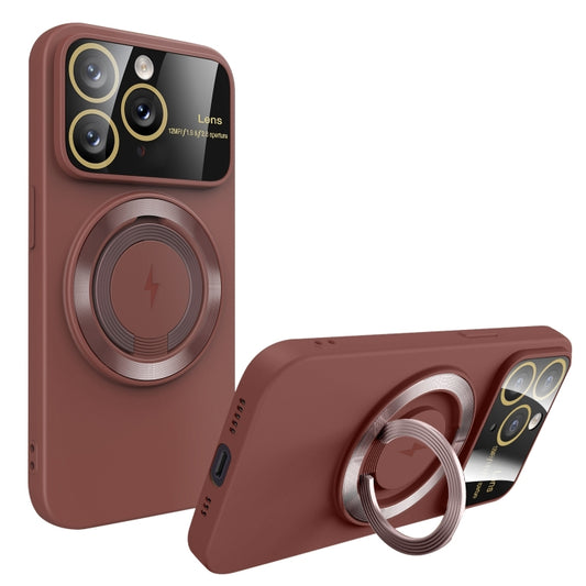 For iPhone 11 Pro Max Large Window MagSafe Magnetic Holder Phone Case(Claret Red) - iPhone 11 Pro Max Cases by buy2fix | Online Shopping UK | buy2fix