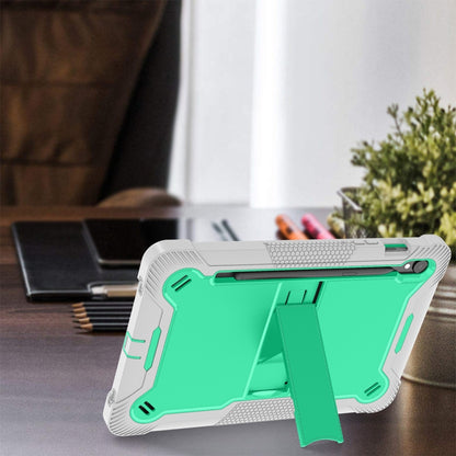 For Samsung Galaxy Tab S9 Shockproof Silicone Hybrid PC Tablet Case with Holder(Mint Green + Grey) - Galaxy Tab S9 Cases by buy2fix | Online Shopping UK | buy2fix